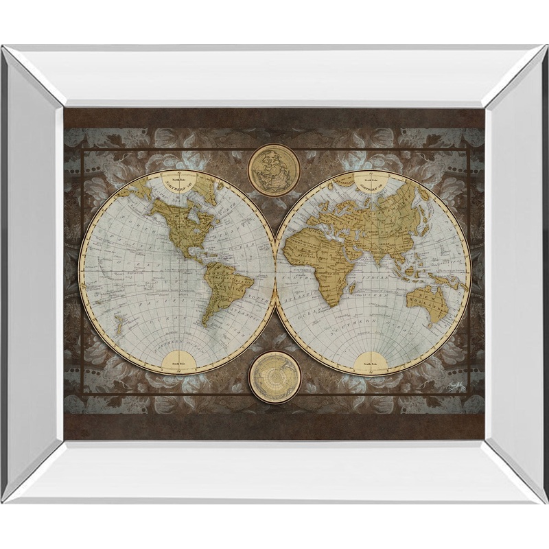 World Map By Elizabeth Medley – Mirror Framed Print Wall Art – Blue