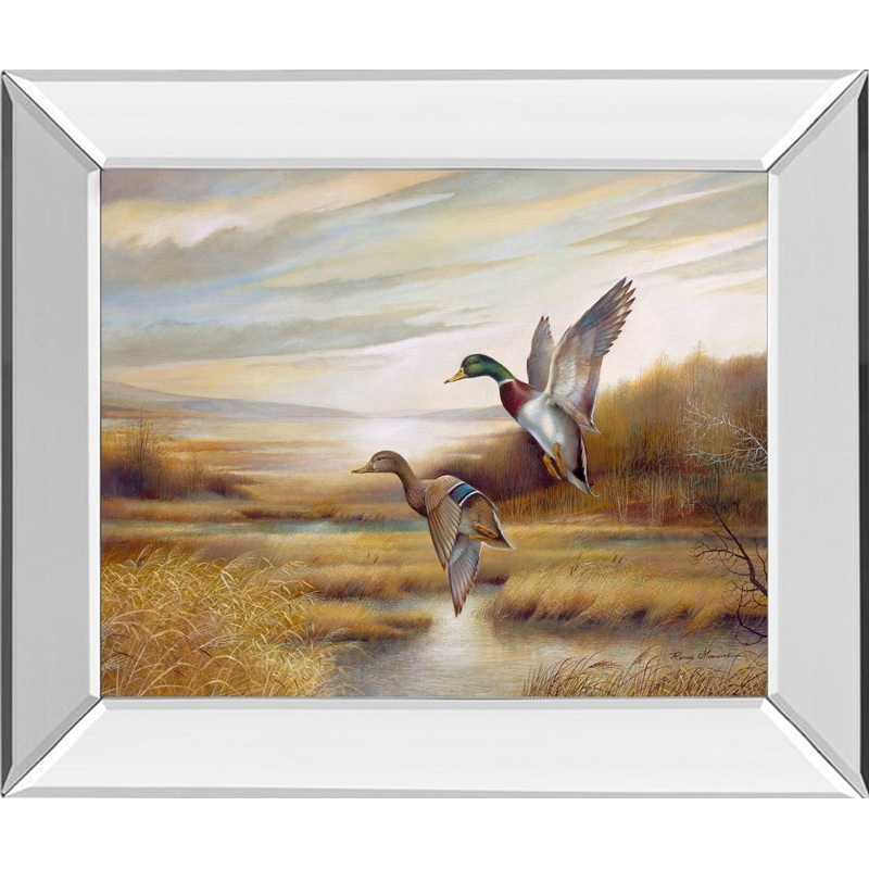 22×26 Mallards By Ruanne Manning And Mossy Oak Native Living – Mirror Framed Print Wall Art – Dark Brown