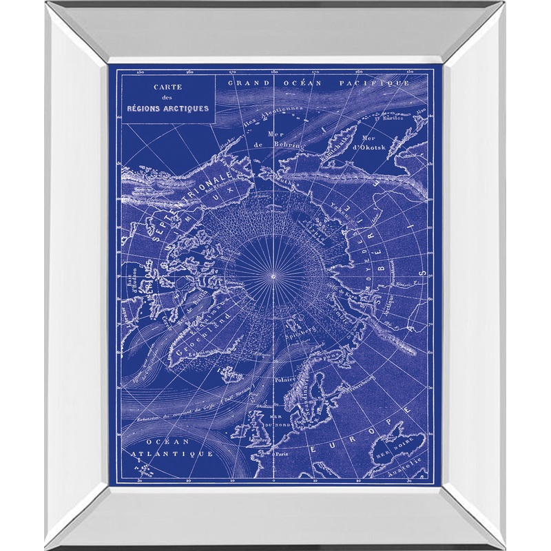 Arctic Map By The Vintage Collection – Mirror Framed Print Wall Art – Blue