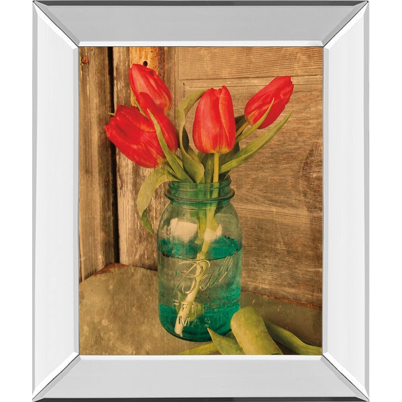 Country Tulips By Anthony Smith – Mirror Framed Print Wall Art – Red