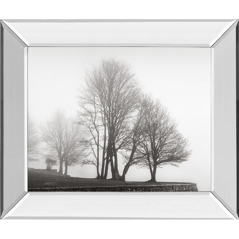 Fog And Trees At Dusk By Lsh – Mirror Framed Print Wall Art – Dark Gray