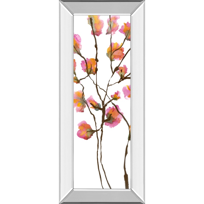 Inky Blossoms I By Deborah Velasquez – Mirror Framed Print Wall Art – Pink