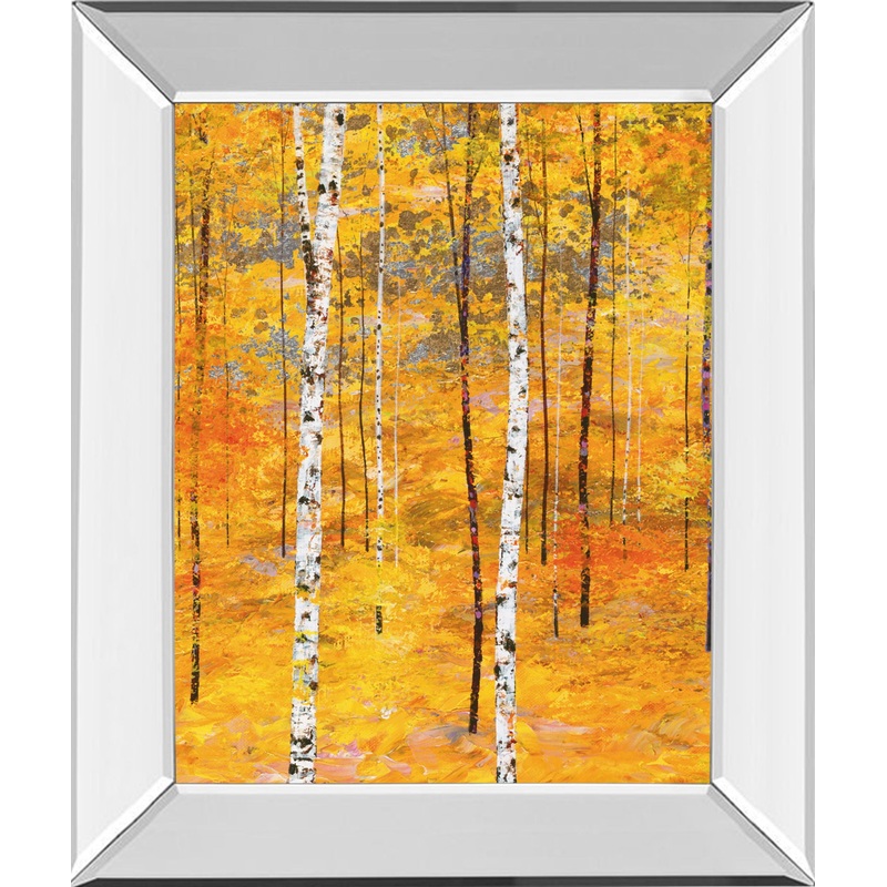 Iridescent Trees V By Alex Jawdokimov – Mirror Framed Print Wall Art – Yellow