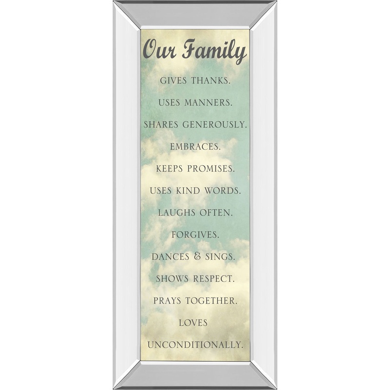 Our Family By Sarah Gardner – Mirror Framed Print Wall Art – Blue