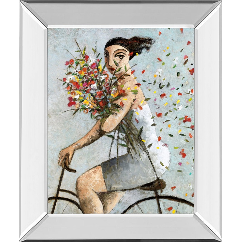 Petals By Lourenco – Mirror Framed Print Wall Art – Blue