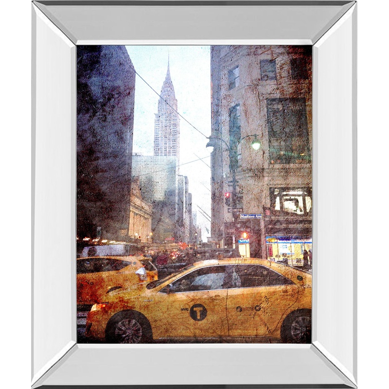 Rainy Madison Ave By Acosta – Mirror Framed Print Wall Art – Yellow