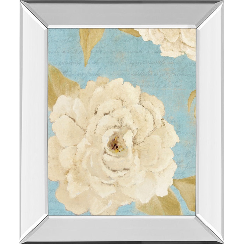 Scripted Poetic Peonies Il By Lanie Loreth – Mirror Framed Print Wall Art – Blue