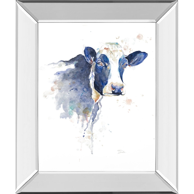 Watercolor Blue Cow By Patricia Pinto – Mirror Framed Print Wall Art – Blue