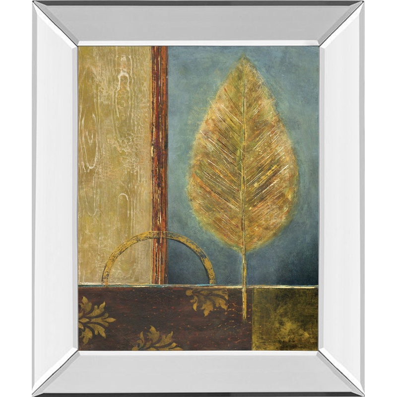 Azure Leaf By Viola Lee – Mirror Framed Print Wall Art – Bronze
