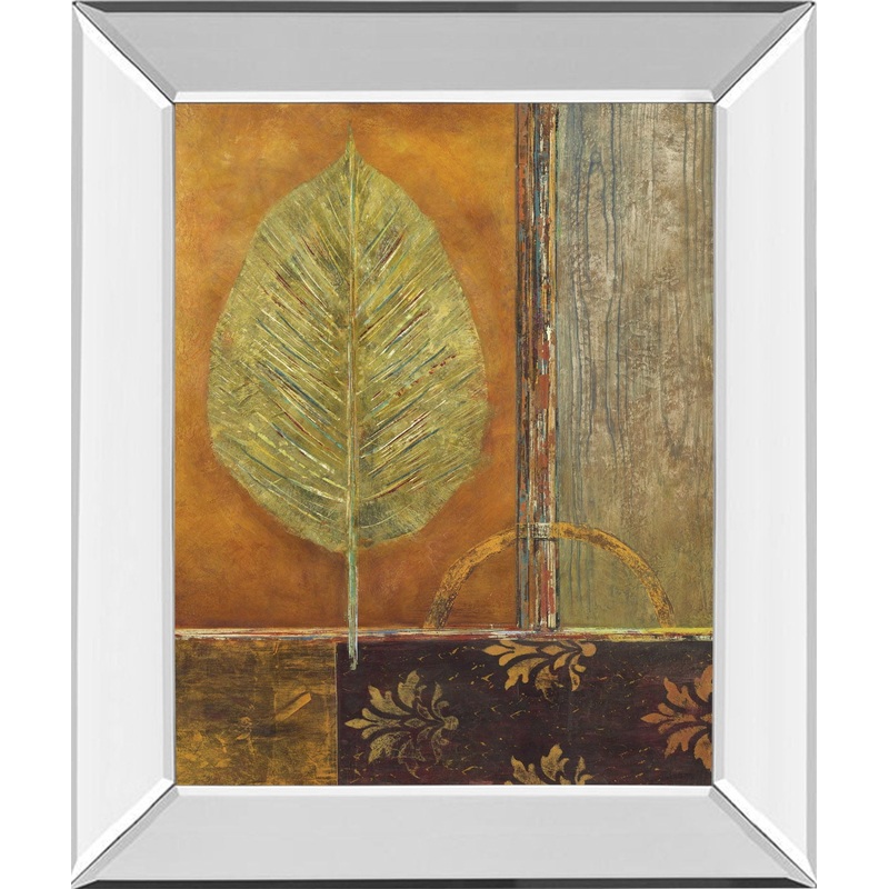 Copper Leaf By Viola Lee – Mirror Framed Print Wall Art – Dark Brown
