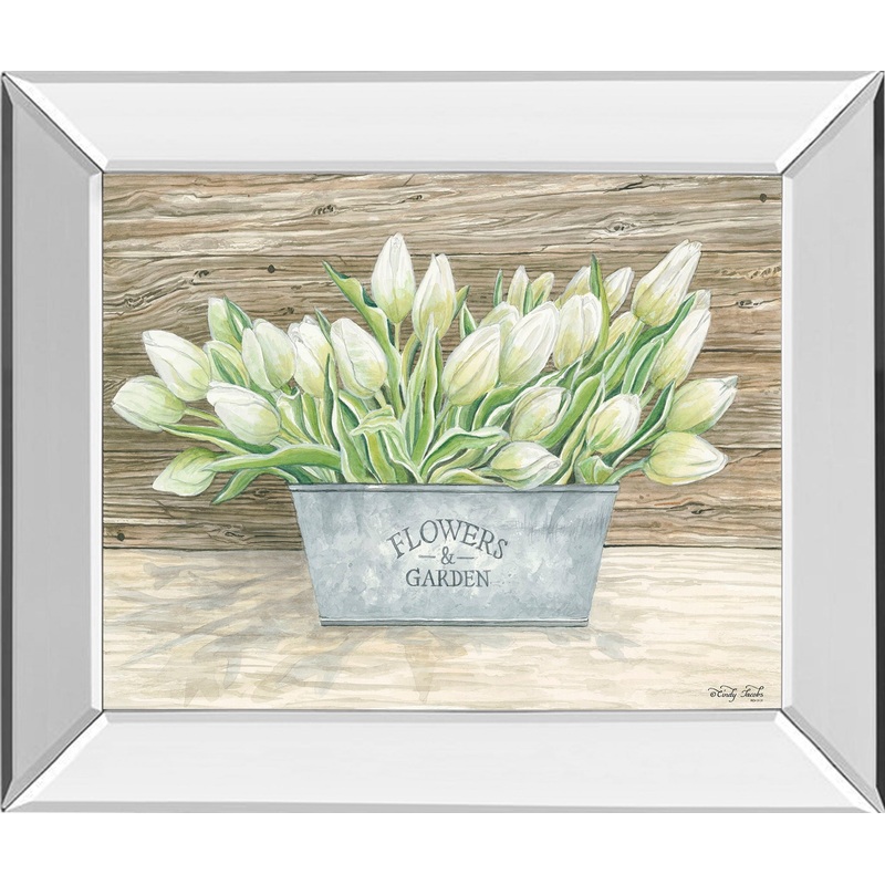 Flowers & Garden Tulips By Cindy Jacobs – Mirror Framed Print Wall Art – Green