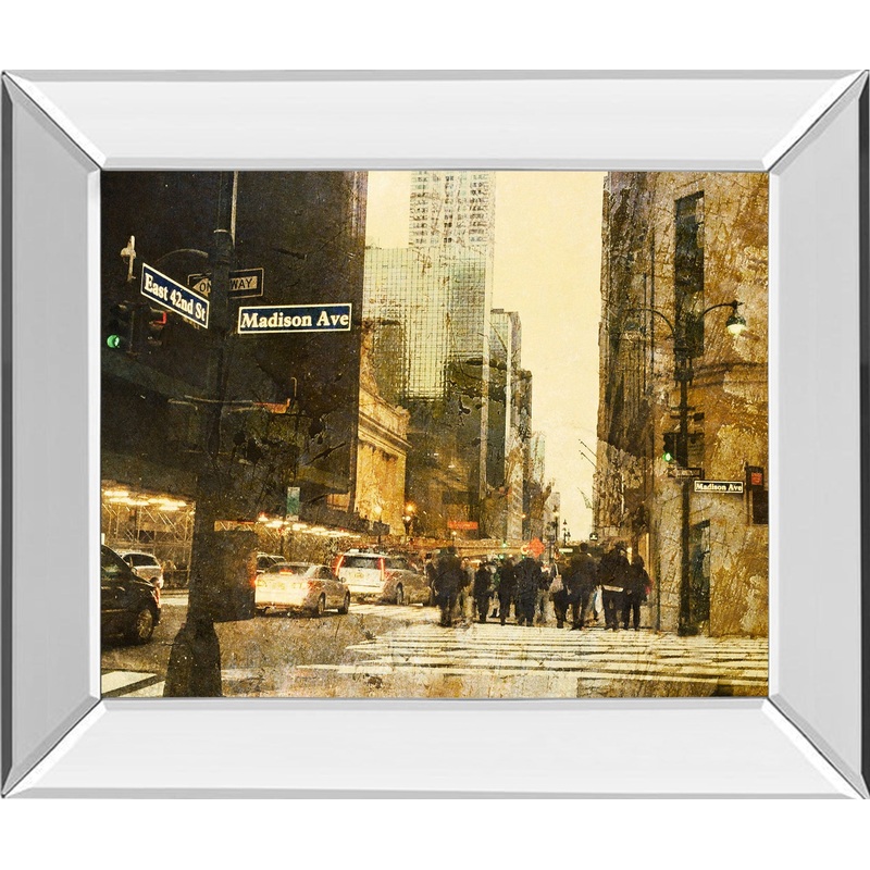 New York Streets By Acosta – Mirror Framed Print Wall Art – Dark Brown
