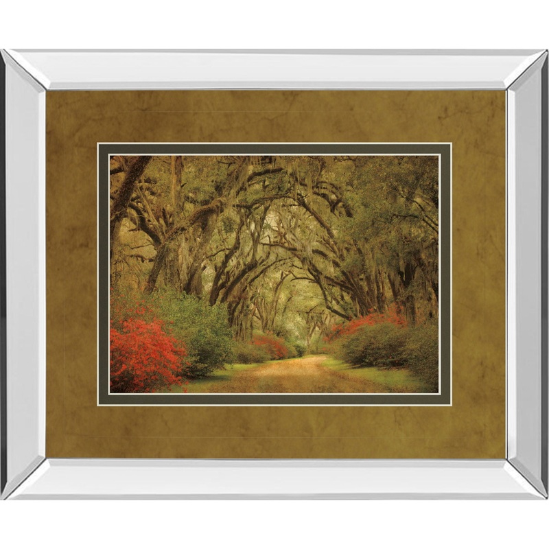 Road Lined With Oaks & Flowers By William Guion And Mossy Oak Native Living – Mirror Framed Print Wall Art – Green