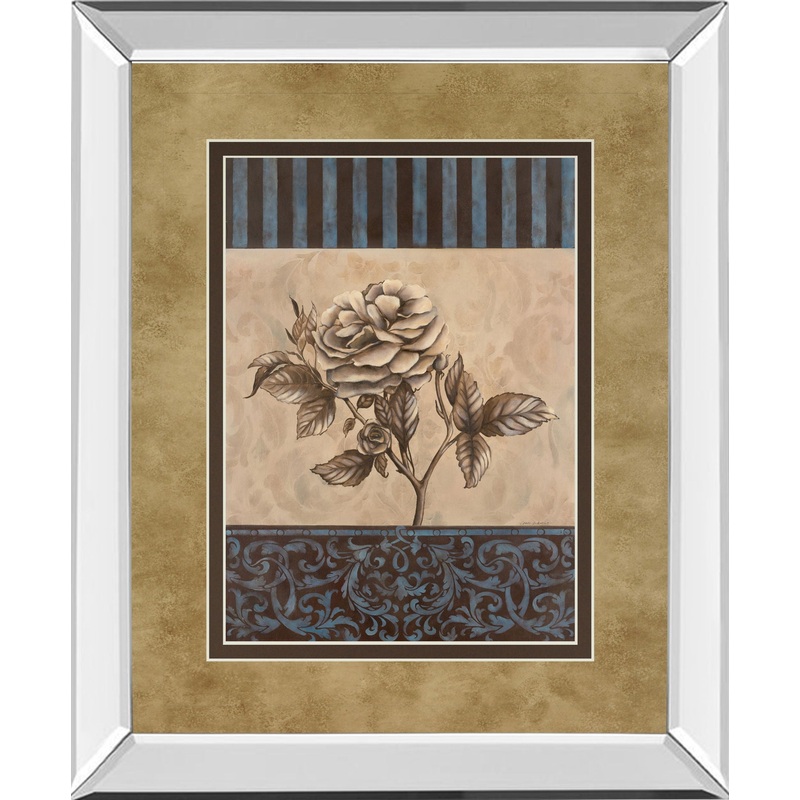 Rose Refined Il By Carol Robinson – Mirror Framed Print Wall Art – Blue