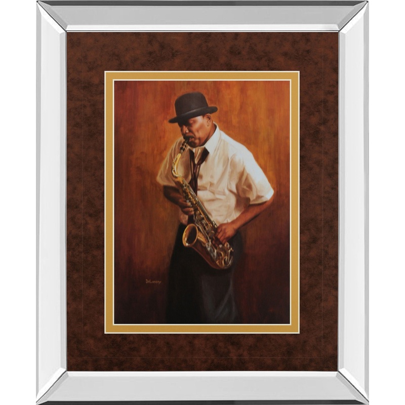 Sax Man By Delancy – Mirror Framed Print Wall Art – Orange