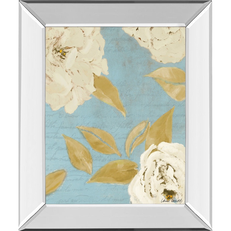 Scripted Poetic Peonies I By Lanie Loreth – Mirror Framed Print Wall Art – Blue