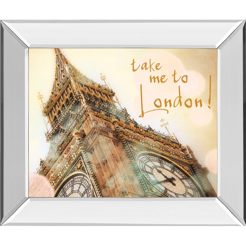 Take Me To London By Emily Navas – Mirror Framed Print Wall Art – Beige