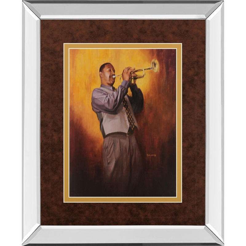 Trumpet Man By Delancy – Mirror Framed Print Wall Art – Yellow