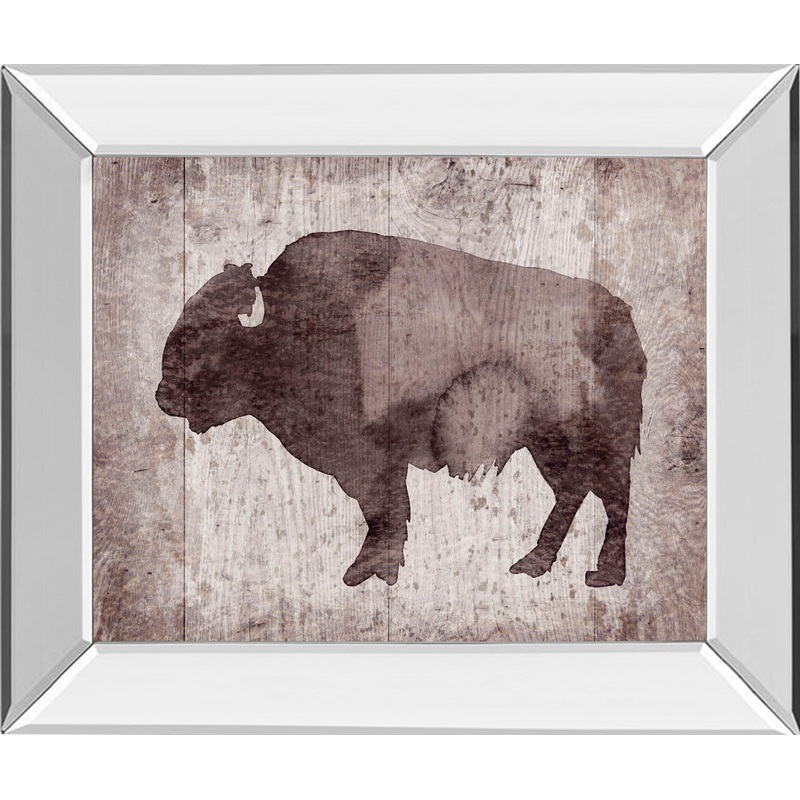 Wildness II-timber By Sandra Jacobs – Mirror Framed Bison Print Wall Art – Dark Brown