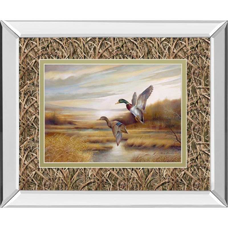 34×40 Mallards By Ruanne Manning And Mossy Oak Native Living – Mirror Framed Print Wall Art – Dark Brown