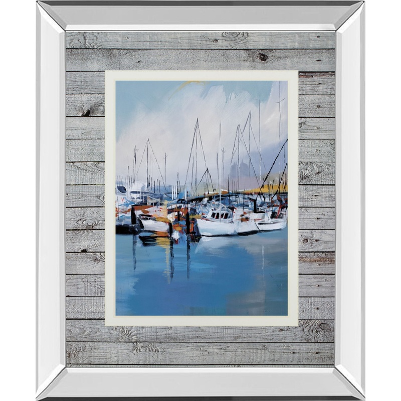 Along The Quay By Fitsimmons, A. – Mirror Framed Print Wall Art – Blue