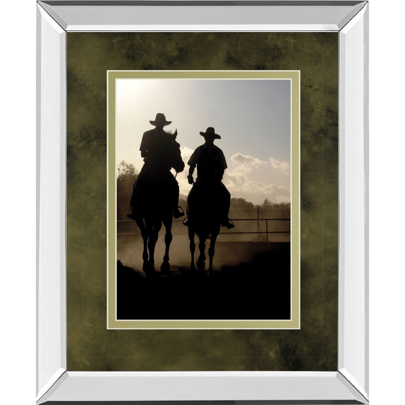 Cavaliers Cowboys By Yann Siwiak – Mirrored Framed Print Wall Art – Dark Brown