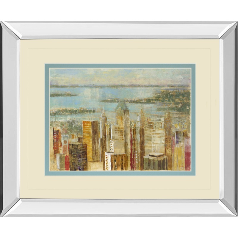 Cityscape By Longo – Mirror Framed Print Wall Art – Blue