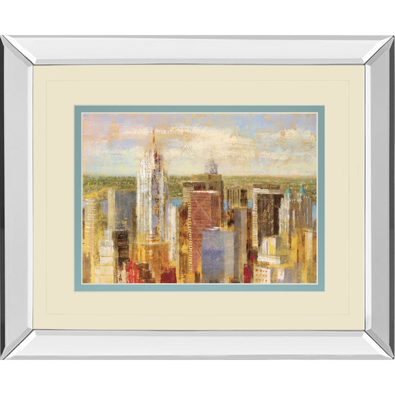 Cityscape Il By Longo – Mirror Framed Print Wall Art – Blue