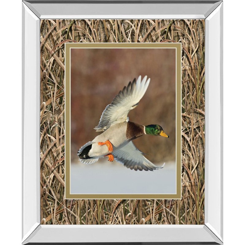 Flying Mallard By Steve Oehlenschlager Mirror Framed Mossy Oak Native Living Print – Dark Brown