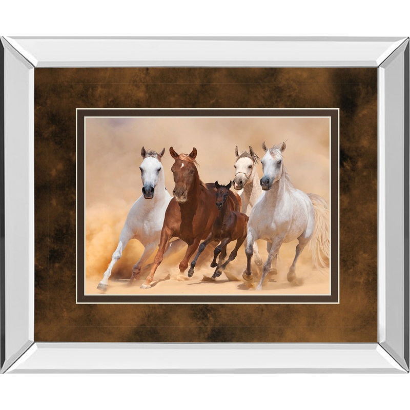 Horses In Dust By Loya_ya – Mirror Framed Print Wall Art – Dark Brown