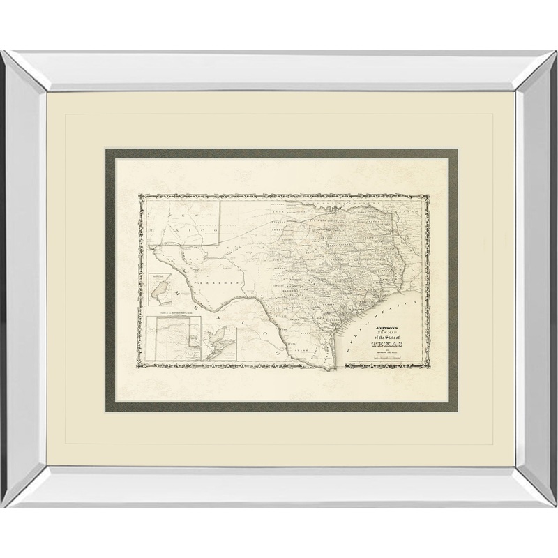 New Map Of The State Of Texas By Johnson And Wank – Mirror Framed Print Wall Art – White
