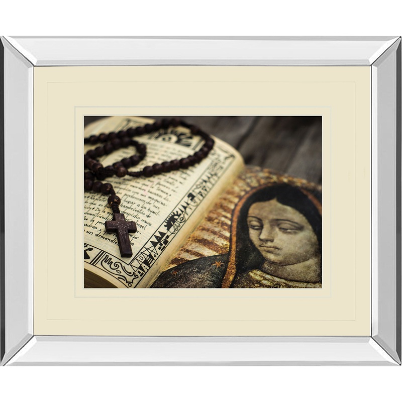 Rosary In Bible By Kbuntu – Mirror Framed Print Wall Art – Dark Brown