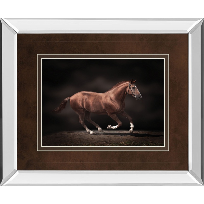 Stallion On Black By Edoma Photo – Mirror Framed Print Wall Art – Dark Brown