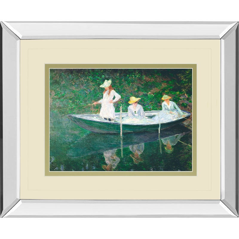 The Boat At Giverny By Claude Monet – Mirror Framed Print Wall Art – Green