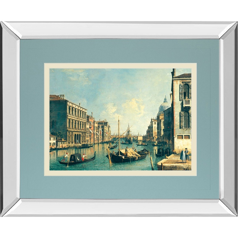 The Grand Canal, Venice The Rialto Bridge By Antonia Canaletto – Mirror Framed Print Wall Art – Blue
