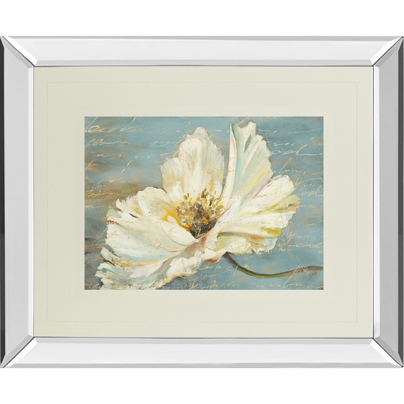 White Peony By Patricia Pinto – Mirror Framed Print Wall Art – Blue