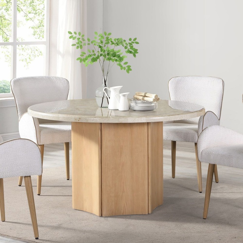 Adalynn – Round Dining Table With Marble Top – Gray & Weathered Gray Oak