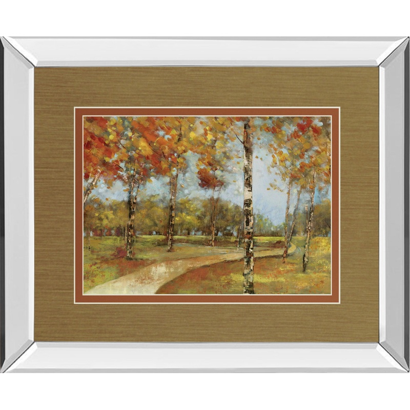 Autumn Path By Carmen Dolce – Mirror Framed Print Wall Art – Dark Brown