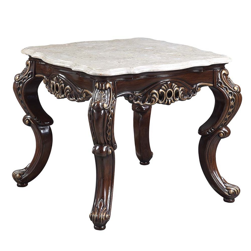 Benbek – End Table – Marble & Antique Oak Finish