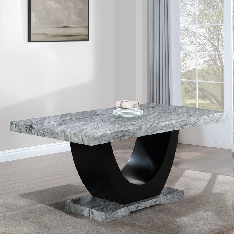 Caralin – Dining Table – Engineered Stone & Black Finish
