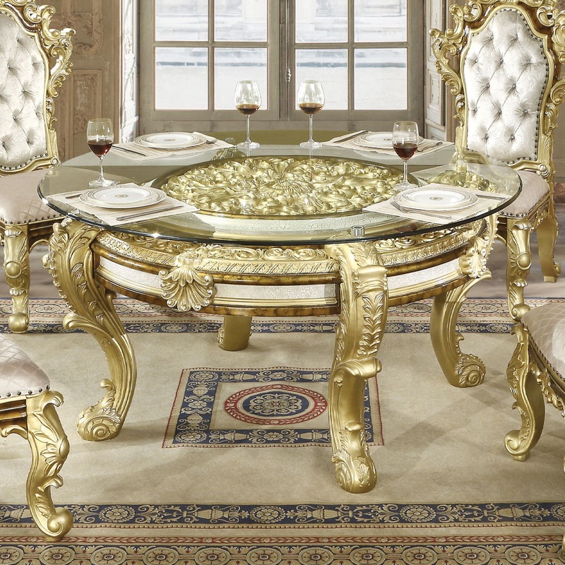 Desiderius – Round Dining Table – Antique Gold & Hand-Painted Brown