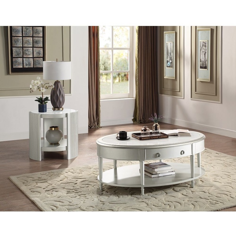 Kasa End Table – Sintered Stone Top & Champagne Finish