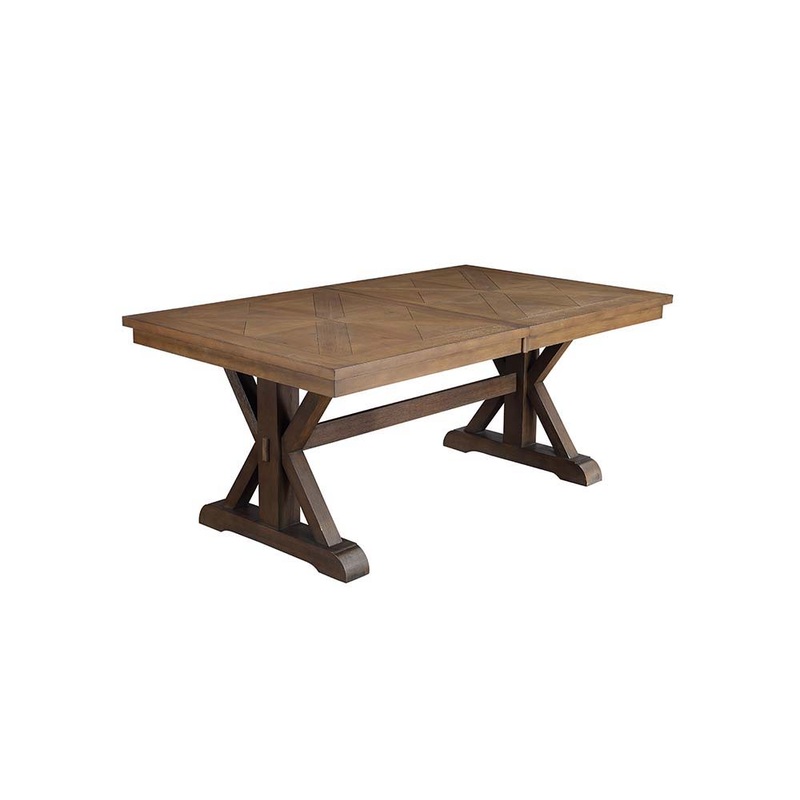 Pascaline – Dining Table – Gray Fabric, Rustic Brown & Oak Finish