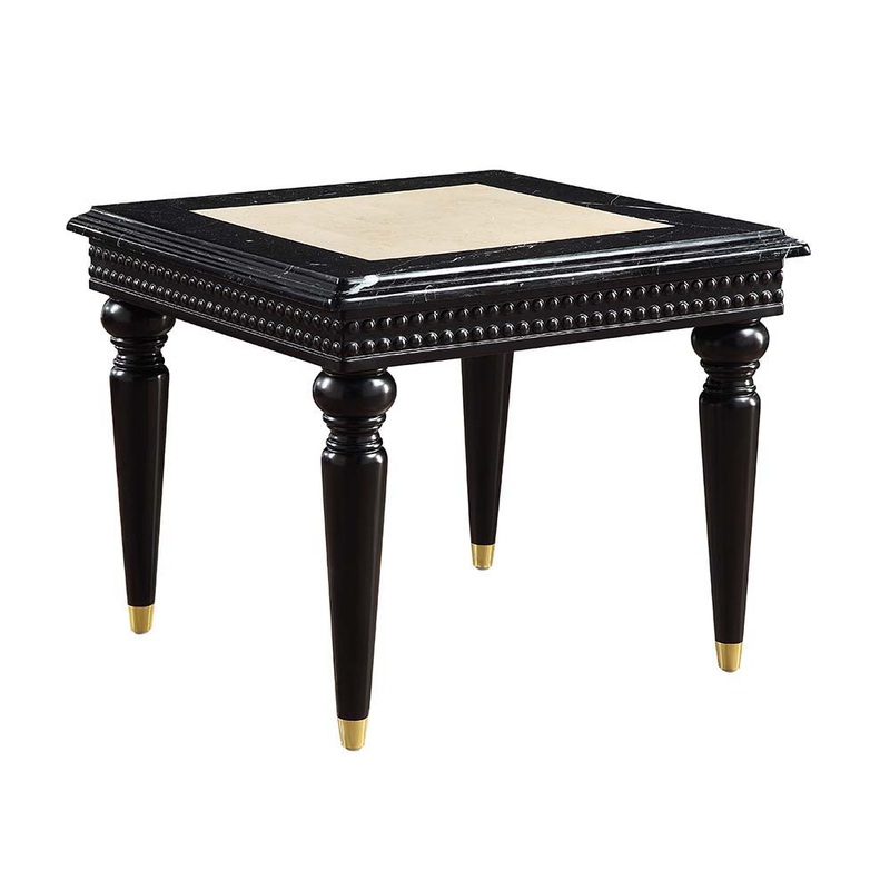 Tayden – End Table – Marble Top & Black Finish