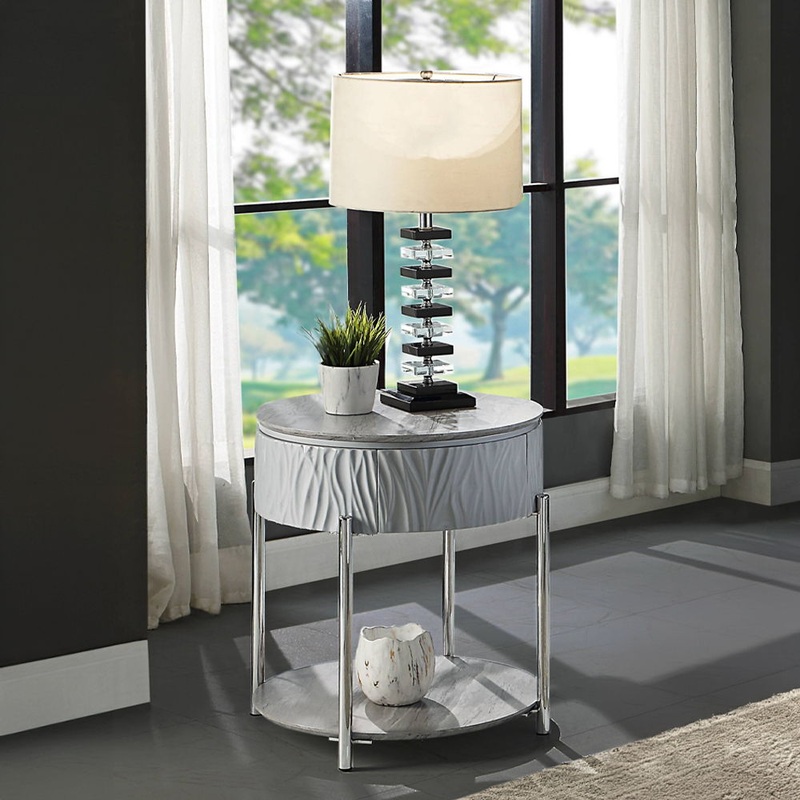 Yukino – End Table – Gray High & Chrome