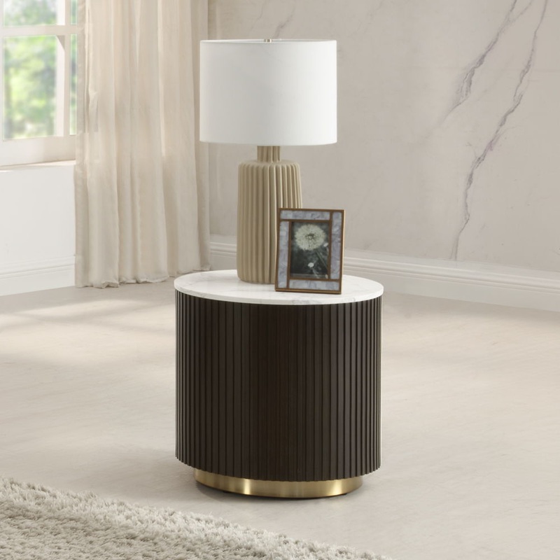 Clayten – End Table – White Natural Marble Top & Espreeso Finish