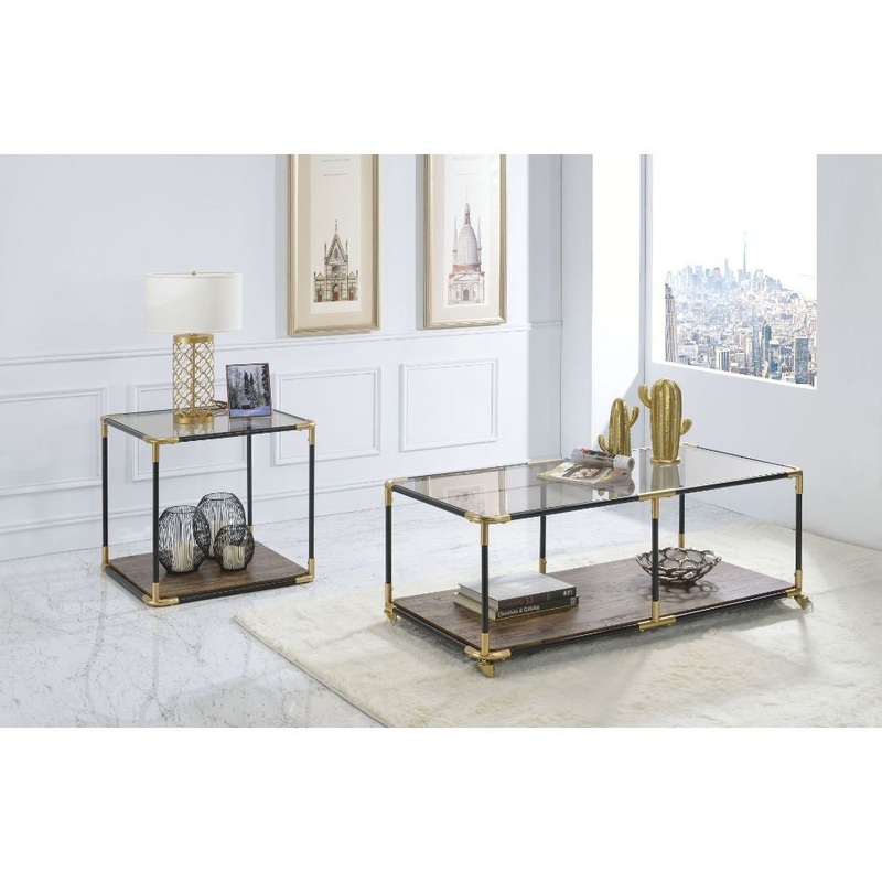 Heleris – End Table – Black/Gold & Smoky Glass