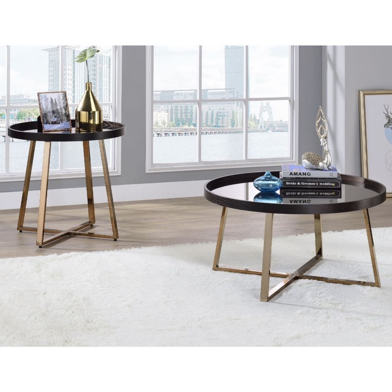 Hepton – End Table – Mirrored, Walnut & Champagne