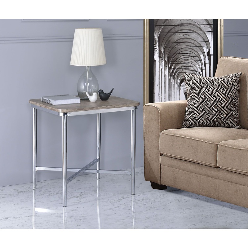Lukey – End Table – Weathered Oak & Chrome