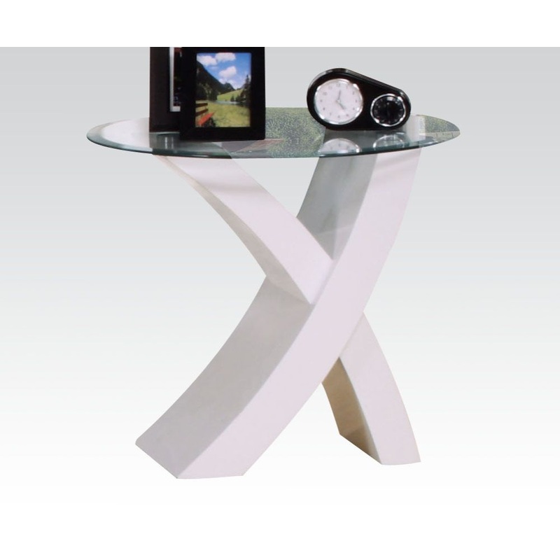 Pervis – End Table – White & Clear Glass